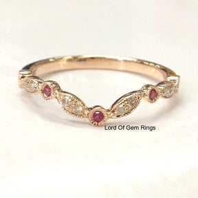 Art Deco Ruby Diamond Chevron July Birthstone Band - Lord of Gem Rings