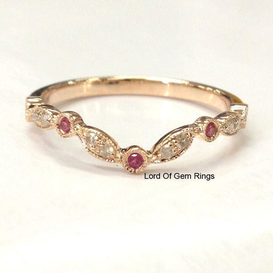 Art Deco Ruby Diamond Chevron July Birthstone Band