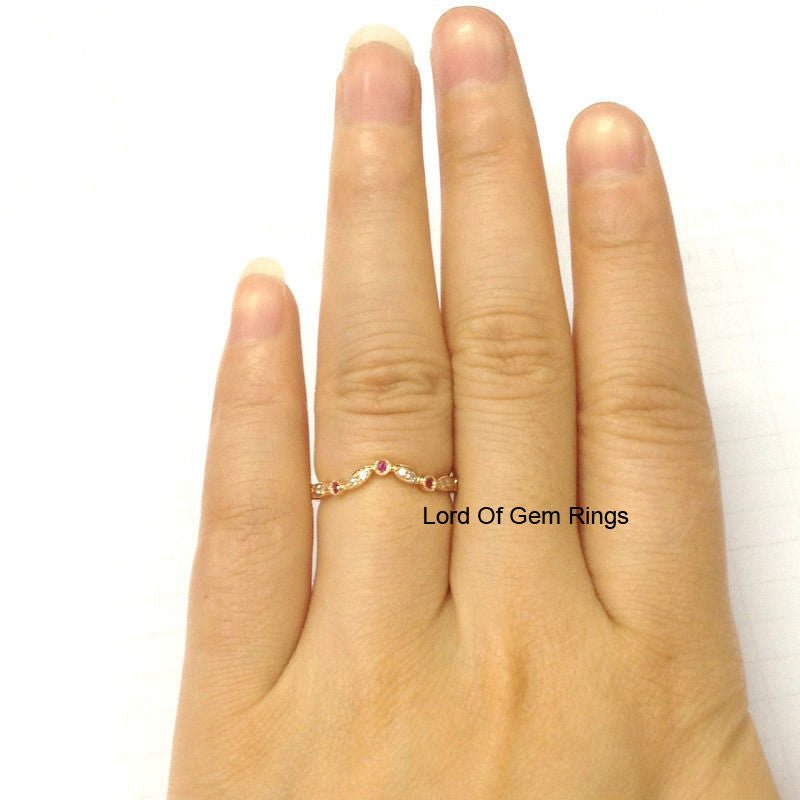 Art Deco Ruby Diamond Chevron July Birthstone Band - Lord of Gem Rings