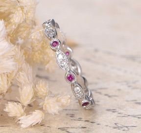 Art Deco Ruby Diamond Eternity July Birthstone Band - Lord of Gem Rings