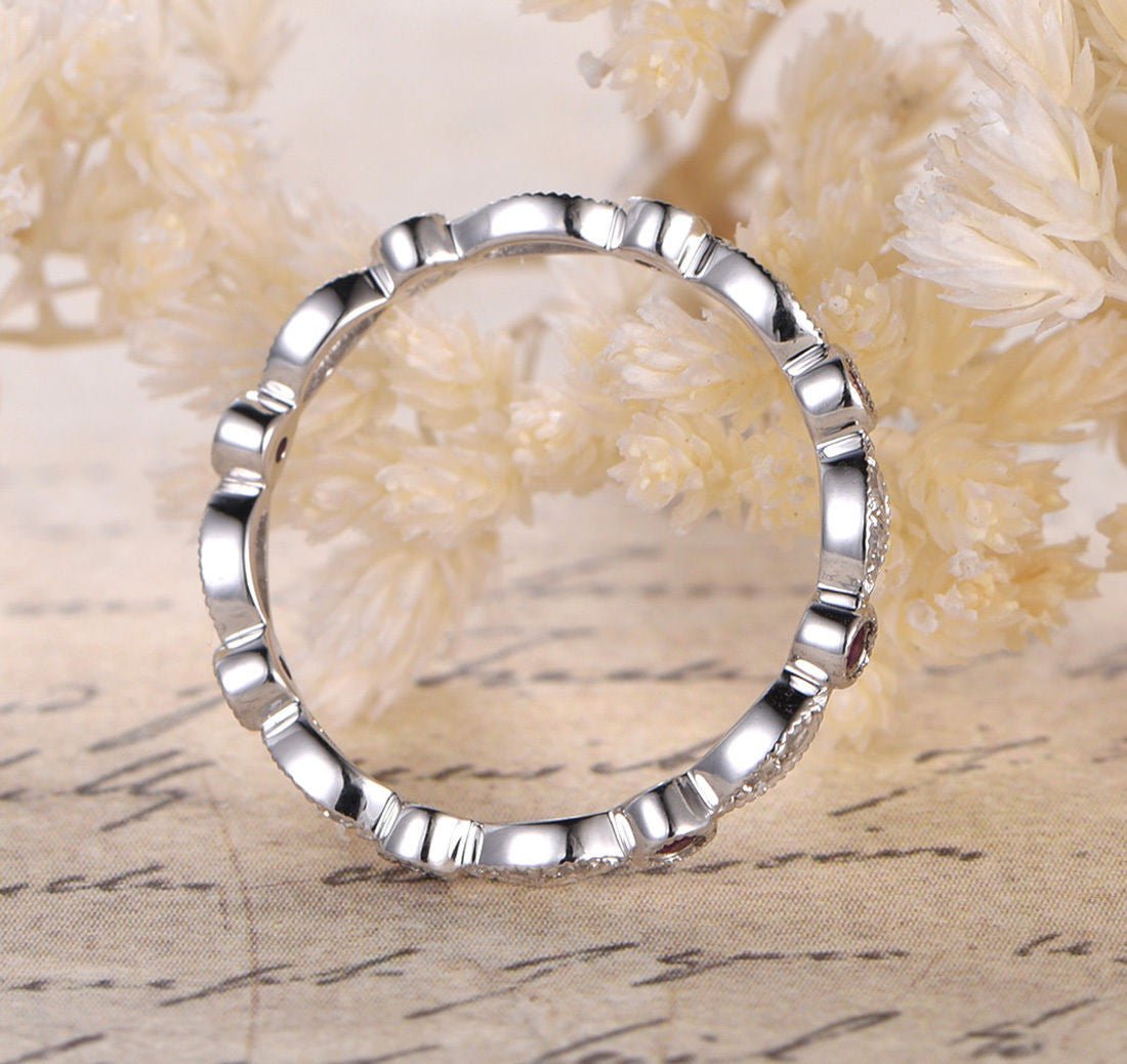 Art Deco Ruby Diamond Eternity July Birthstone Band - Lord of Gem Rings