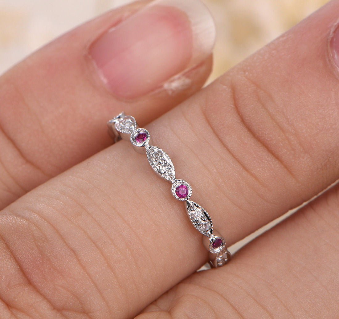Art Deco Ruby Diamond Eternity July Birthstone Band - Lord of Gem Rings