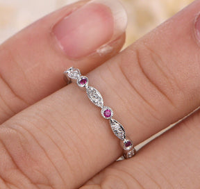 Art Deco Ruby Diamond Eternity July Birthstone Band - Lord of Gem Rings