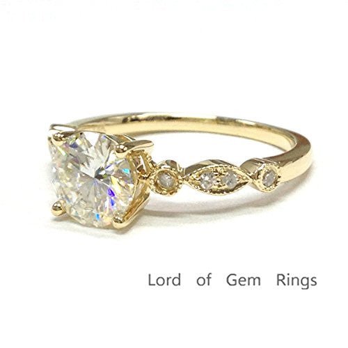 Art Deco Style Round Moissanite Diamond Engagement Ring