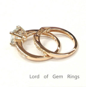 Asscher Aquamarine Diamond Bridal Set 14K Rose Gold - Lord of Gem Rings