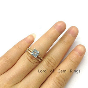 Asscher Cut Aquamarine Diamond Bridal Set in 14K Yellow Gold - Lord of Gem Rings