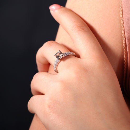Asscher Morganite Ring Tripe Row Accents 14K White Gold - Lord of Gem Rings