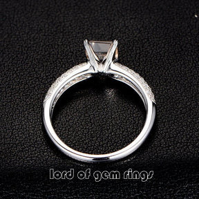 Asscher Morganite Ring Tripe Row Accents 14K White Gold - Lord of Gem Rings