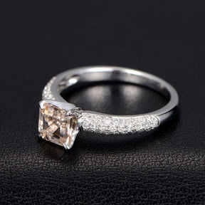 Asscher Morganite Ring Tripe Row Accents 14K White Gold - Lord of Gem Rings