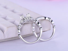 Audrey - Diamond Floral Semi Mount Ring Bridal Set in 14K White Gold - Lord of Gem Rings