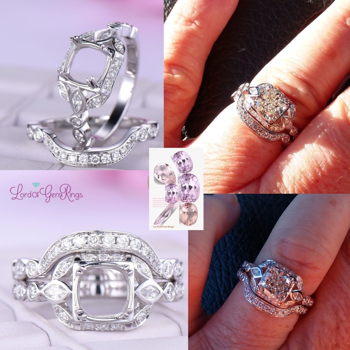 Audrey - Diamond Floral Semi Mount Ring Bridal Set in 14K White Gold - Lord of Gem Rings