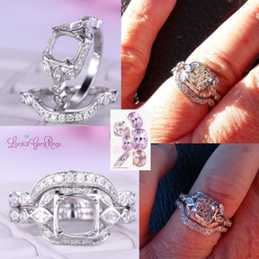 Audrey - Diamond Floral Semi Mount Ring Bridal Set in 14K White Gold - Lord of Gem Rings
