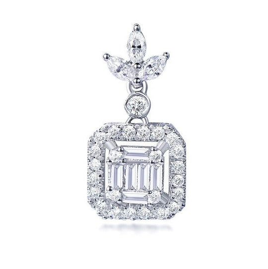 Baguette and Round Diamond Pendant 14K White Gold