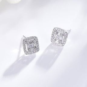 Baguette and Round Diamond Stud Earrings 14K White Gold - Lord of Gem Rings