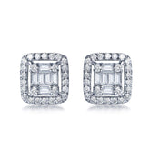 Baguette and Round Diamond Stud Earrings 14K White Gold - Lord of Gem Rings