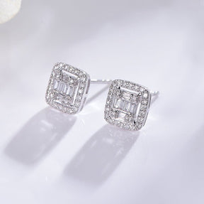 Baguette and Round Diamond Stud Earrings 14K White Gold - Lord of Gem Rings