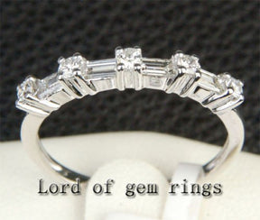 Baguette and Round Diamond Wedding Band 14K White Gold (.45ct.tw.) - Lord of Gem Rings