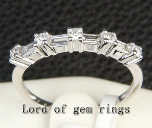 Baguette and Round Diamond Wedding Band 14K White Gold (.45ct.tw.) - Lord of Gem Rings