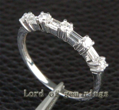 Baguette and Round Diamond Wedding Band 14K White Gold (.45ct.tw.) - Lord of Gem Rings