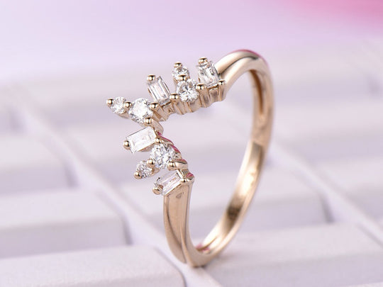 Baguette Diamond Chevron Wedding Band 14K Yellow Gold