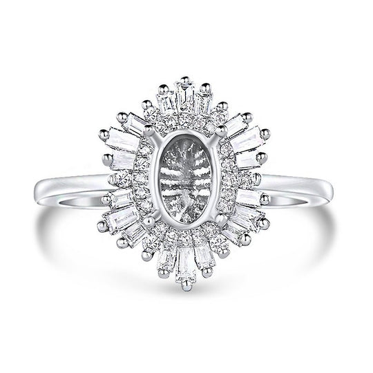 Baguette Diamond Double Halo Oval Semi Mount Ring