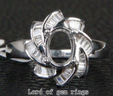 Baguette Diamond Engagement Oval Semi Mount Ring 14K White Gold - Lord of Gem Rings