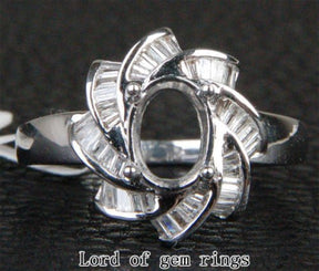 Baguette Diamond Engagement Oval Semi Mount Ring 14K White Gold - Lord of Gem Rings