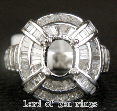 Baguette Diamond Engagement Semi Mount Ring 14K White Gold Setting Oval 6x8mm 2.18CT - Lord of Gem Rings