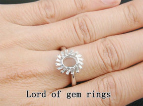 Baguette Diamond Engagement Semi Mount Ring 14K White Gold Setting Oval 7x9mm - Lord of Gem Rings