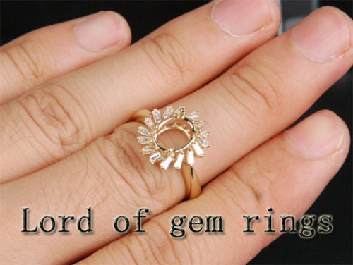 Baguette Diamond Engagement Semi Mount Ring 14K Yellow Gold Oval 7x9mm - Lord of Gem Rings
