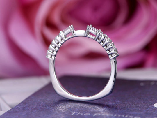 Baguette Diamond Euro Wedding Band Half Eternity 14K White Gold