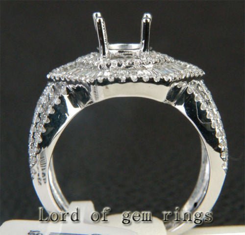 Baguette Diamond Hexagon Halo Semi Mount Ring Split Shank 14K White Gold Round 6.3-6.7mm - Lord of Gem Rings