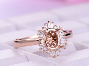 Baguette Diamond Oval Semi Mount Ring - Lord of Gem Rings