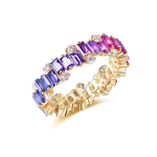 Baguette Rainbow Sapphire September Birthstone Band Woman Ring