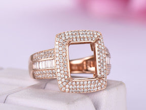 Baguette Triple Row Diamond Halo Emerald Cut - Lord of Gem Rings