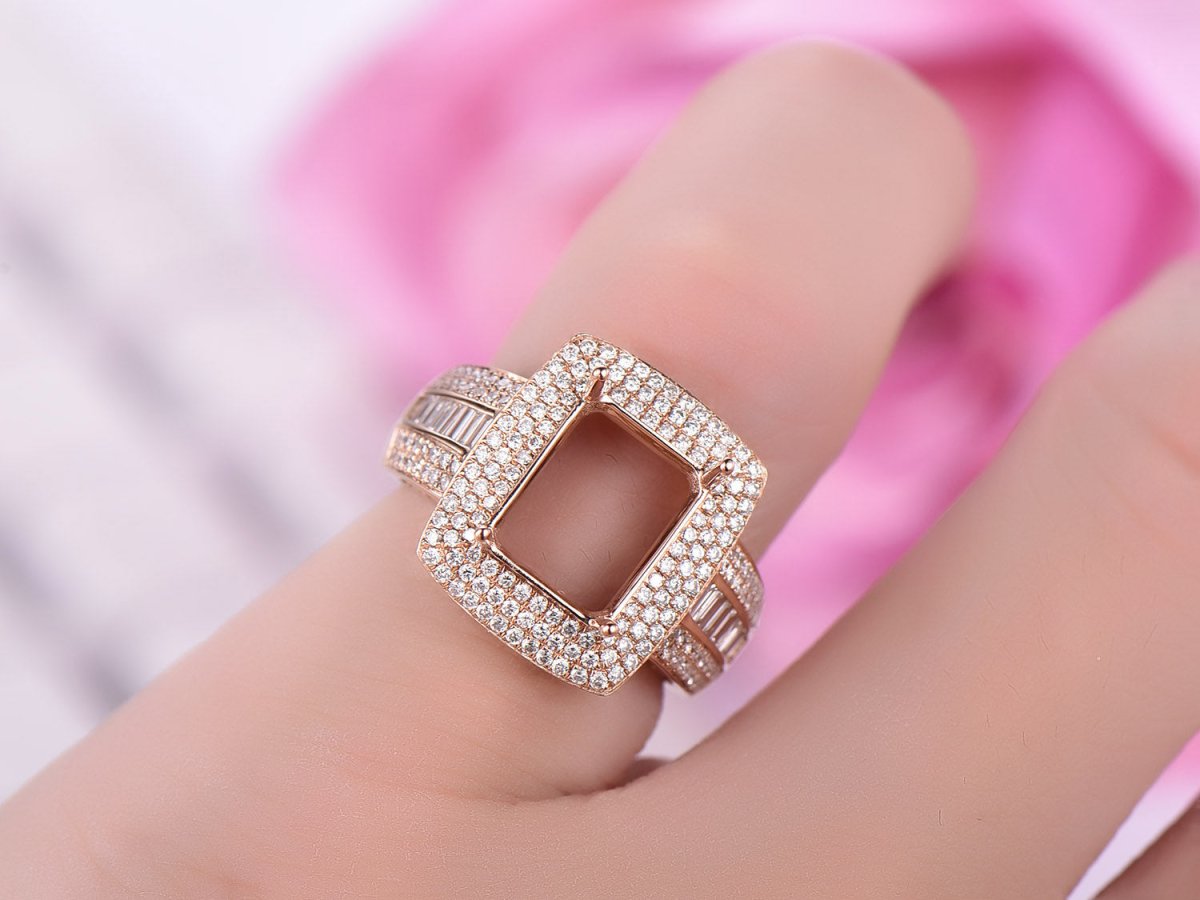 Baguette Triple Row Diamond Halo Emerald Cut - Lord of Gem Rings