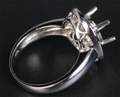 Baguette VS Diamond Engagement Semi Mount Ring 14K White Gold Oval 7x9mm - Lord of Gem Rings