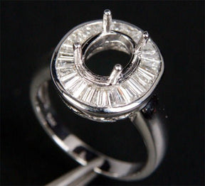 Baguette VS Diamond Engagement Semi Mount Ring 14K White Gold Oval 7x9mm - Lord of Gem Rings