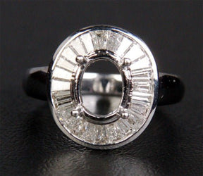 Baguette VS Diamond Engagement Semi Mount Ring 14K White Gold Oval 7x9mm - Lord of Gem Rings