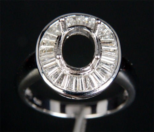 Baguette VS Diamond Engagement Semi Mount Ring 14K White Gold Oval 7x9mm - Lord of Gem Rings