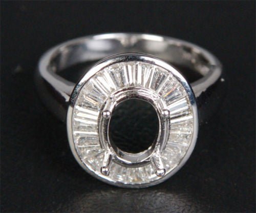 Baguette VS Diamond Engagement Semi Mount Ring 14K White Gold Oval 7x9mm - Lord of Gem Rings