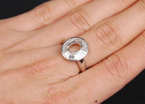 Baguette VS Diamond Engagement Semi Mount Ring 14K White Gold Oval 7x9mm - Lord of Gem Rings