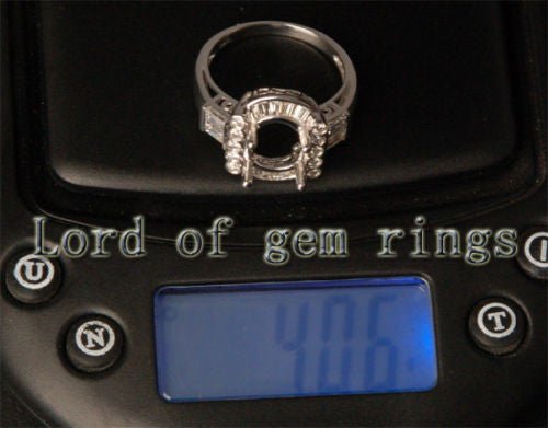 Baguette/Round Diamond Engagement Semi Mount ring 14k White Gold Oval 8x10mm - Lord of Gem Rings