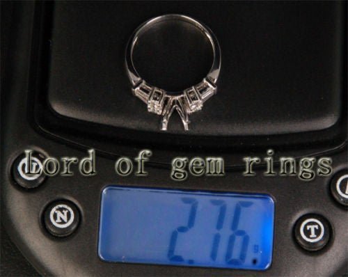 Baguette/Round Diamond Engagement Semi Mount Ring 14K White Gold Round 6.5mm - Lord of Gem Rings