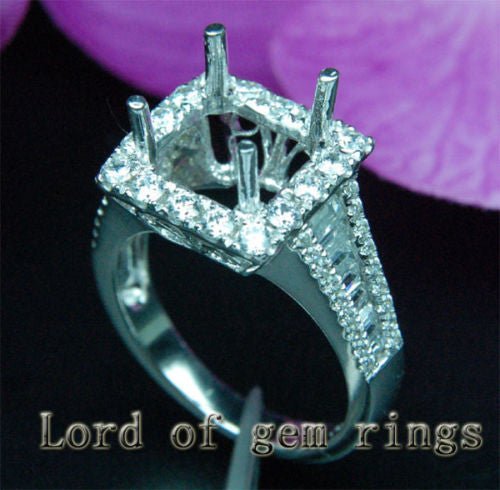 Baguette/Round Diamond Engagement Semi Mount Ring 14K White Gold Setting Princess 9mm - Lord of Gem Rings