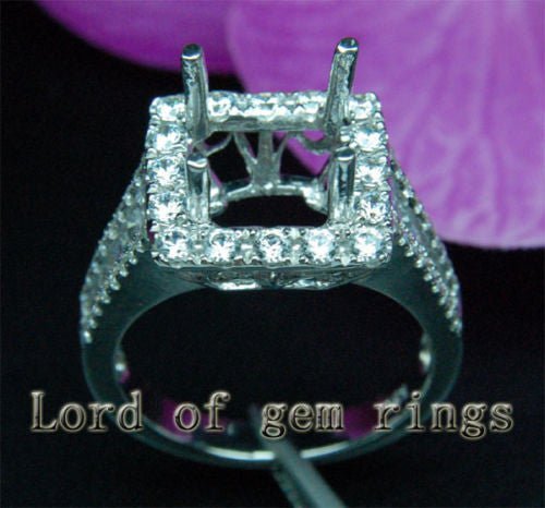 Baguette/Round Diamond Engagement Semi Mount Ring 14K White Gold Setting Princess 9mm - Lord of Gem Rings