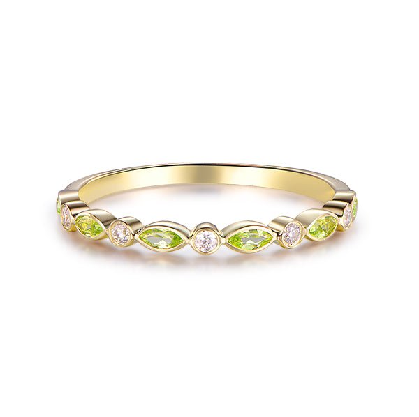 Beze-Set Peridot Marquise Moissanite August Birthstone Band - Lord of Gem Rings