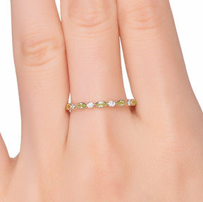 Beze-Set Peridot Marquise Moissanite August Birthstone Band - Lord of Gem Rings