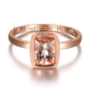 Bezel Cushion Morganite Engagement Solitaire Ring - Lord of Gem Rings