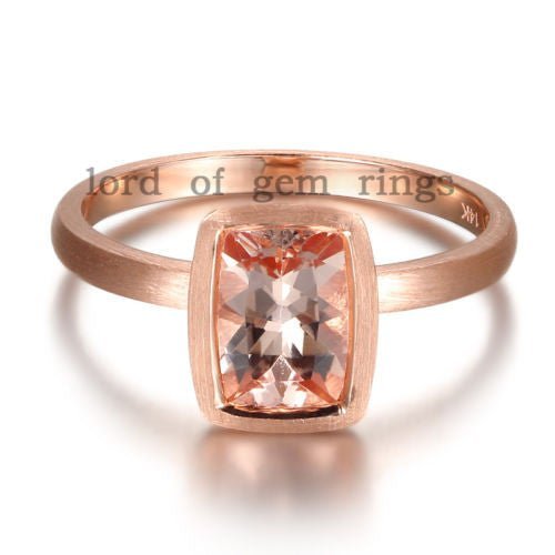 Bezel Cushion Morganite Engagement Solitaire Ring - Lord of Gem Rings